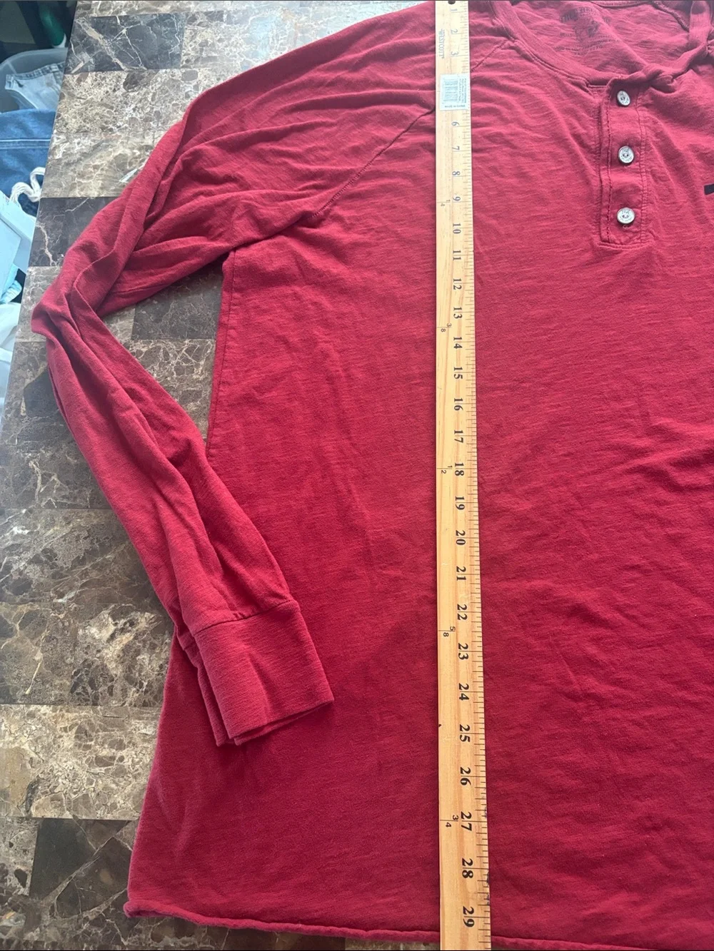 True Religion Red Long-Sleeve Henley with Black Logo XXXLsz